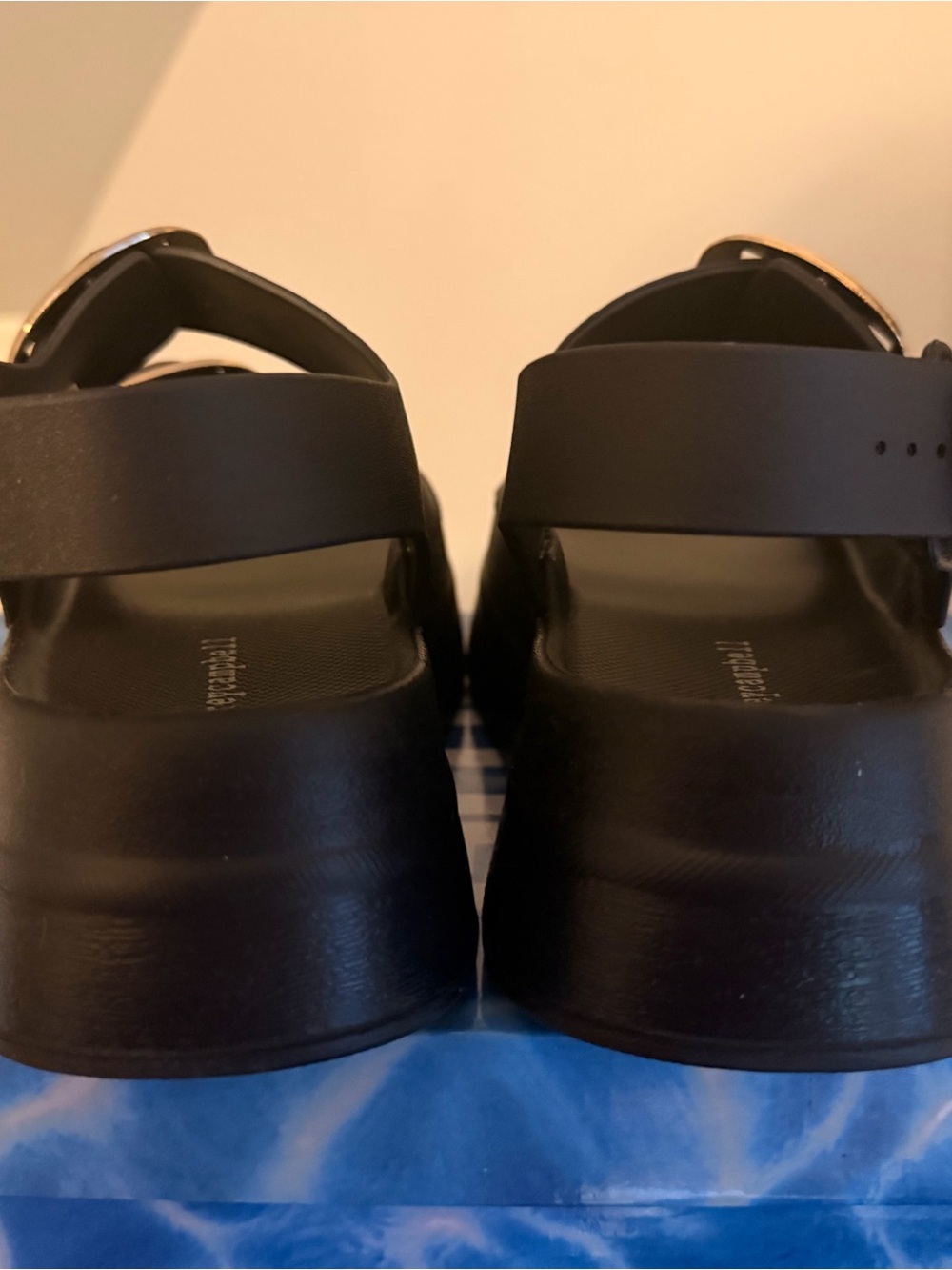 Jeffrey Campbell Black Platform Sandals with Gold Buckles - Picture 5 of 7